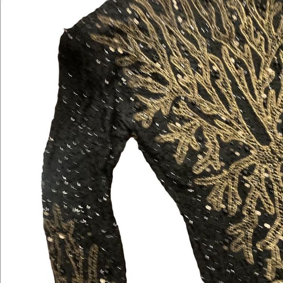 Vintage Swee Lo black and gold sparkling shimmery  sequin evening gown w/ split - Picture 4 of 13